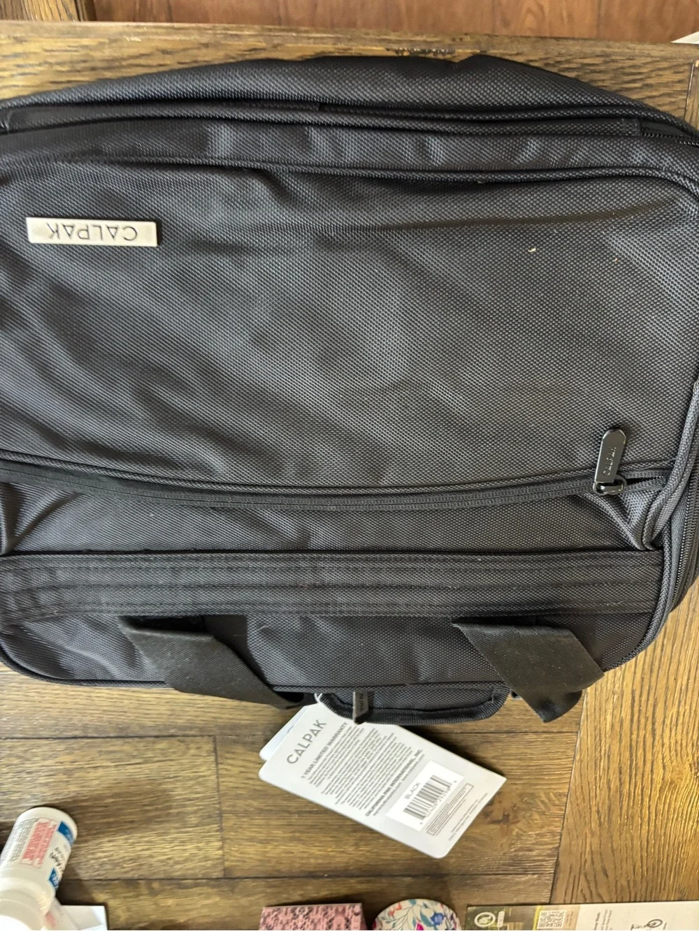Calpak black Men's Laptop Briefcase with Front Zip Pocket